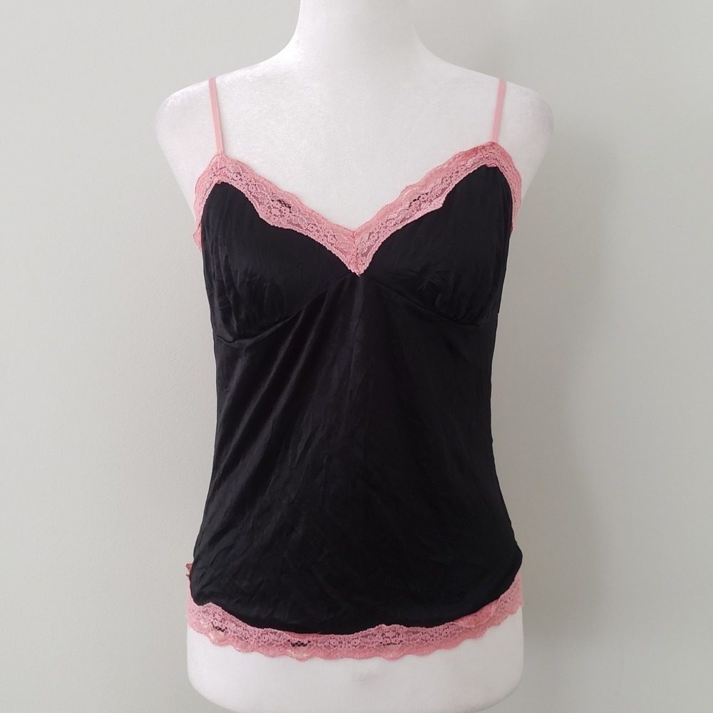 Vintage‎ Babydoll Lace Trimmed Cami Top LG Y2K Fairy Grunge Dark Coquette Club